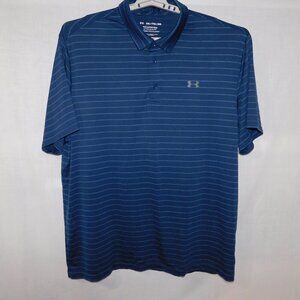 Under Armour Mens 2XL Blue Striped Golf Playoff Polo Shirt